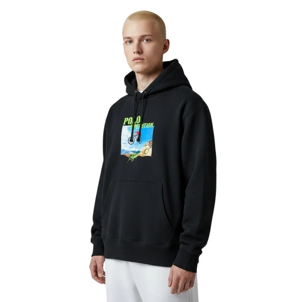 Polo Ralph Lauren Expedition Mountain Bike Graphic Hoodie Black Neon Green XL